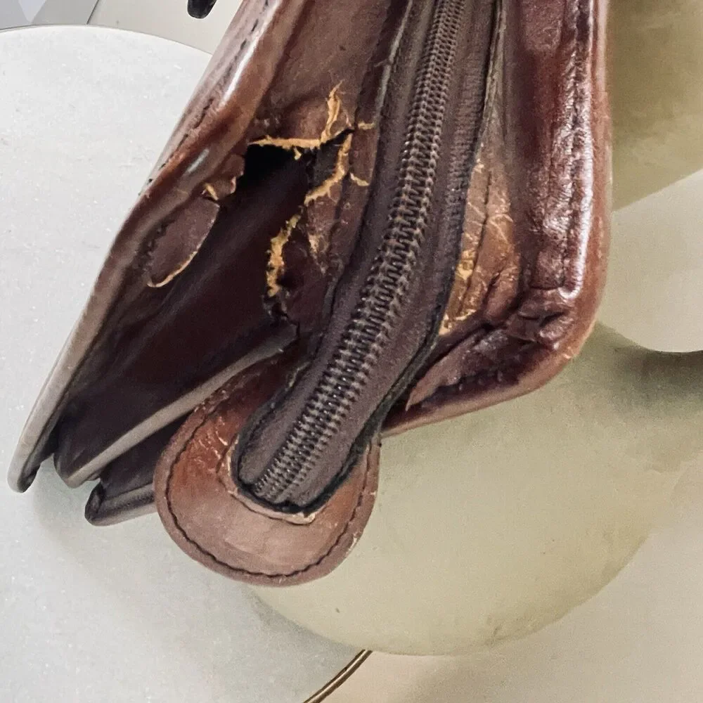 VTG 70s 80s Crouch & Fitzgerald Cognac Leather Document Holder Briefcase Wall St